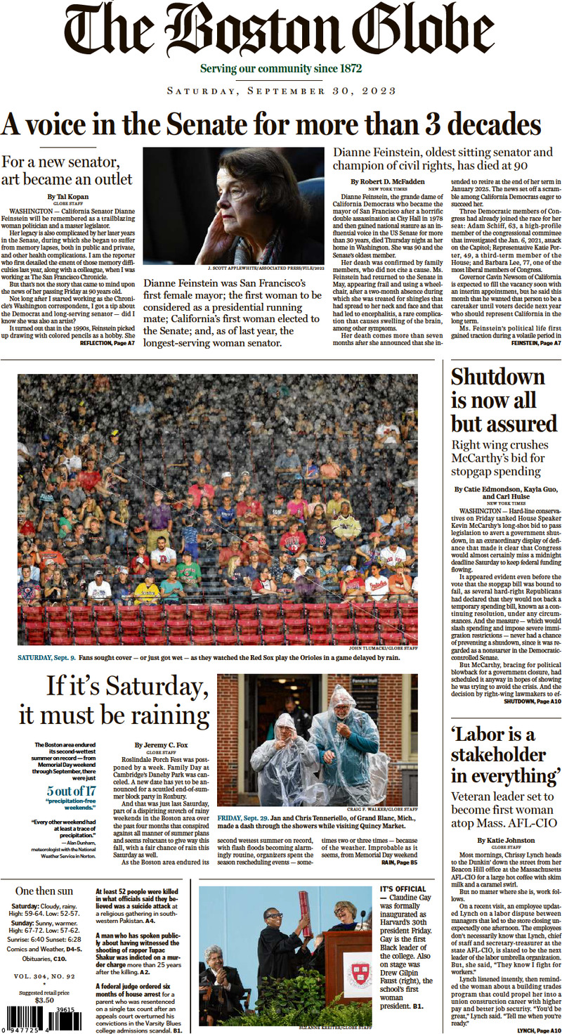 The Boston Globe - Cover - 30/09/2023