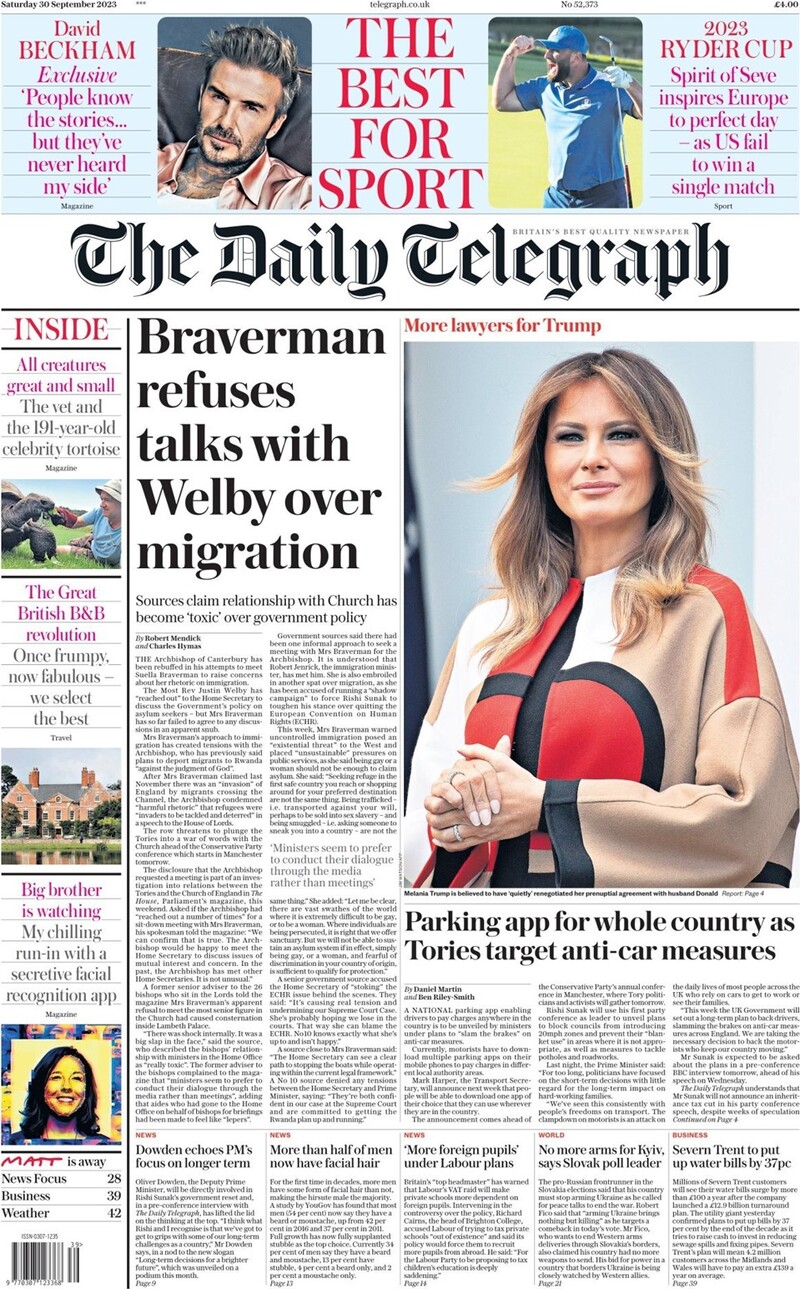 The Daily Telegraph - Front Page - 30/09/2023