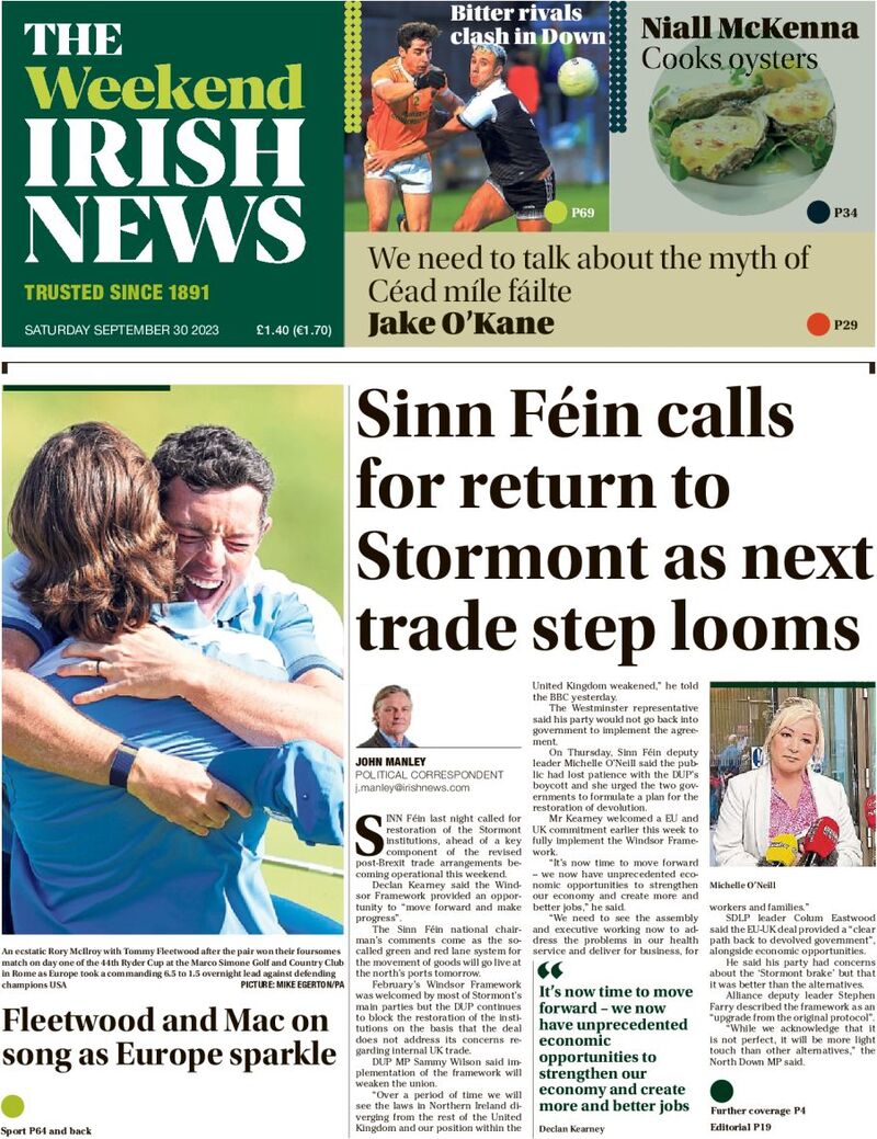 The Irish News - Front Page - 30/09/2023