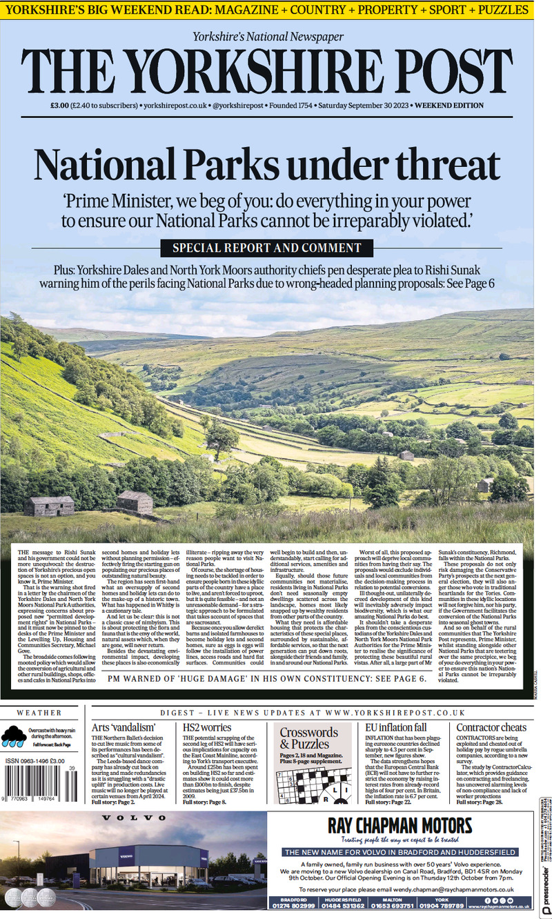 The Yorkshire Post - Front Page - 30/09/2023