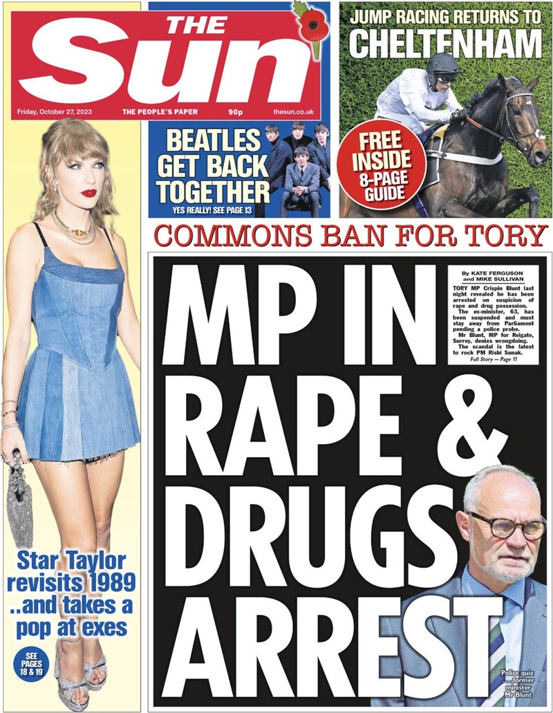 The Sun - Front Page - 27/10/2023