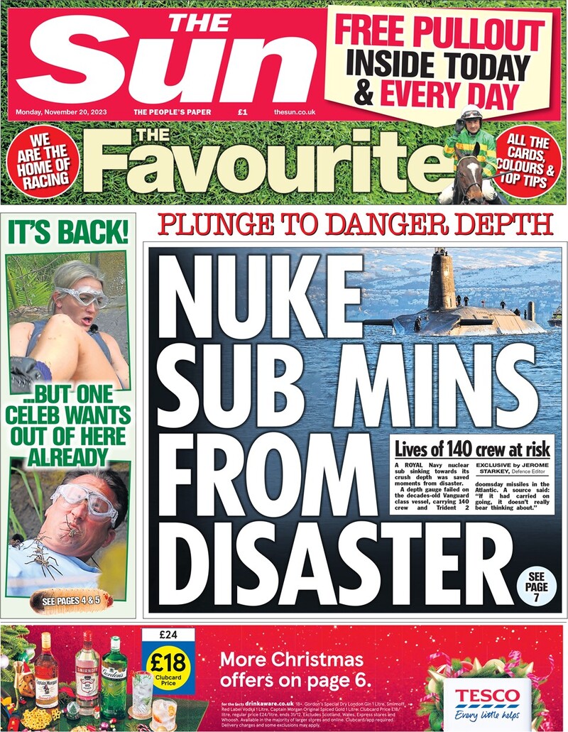 The Sun - Front Page - 20/11/2023