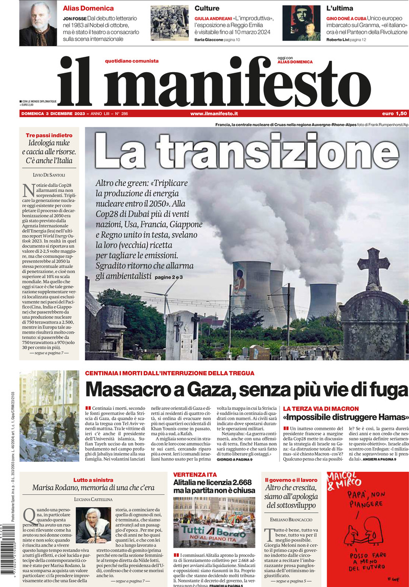 Il Manifesto - Front Page - 03/12/2023