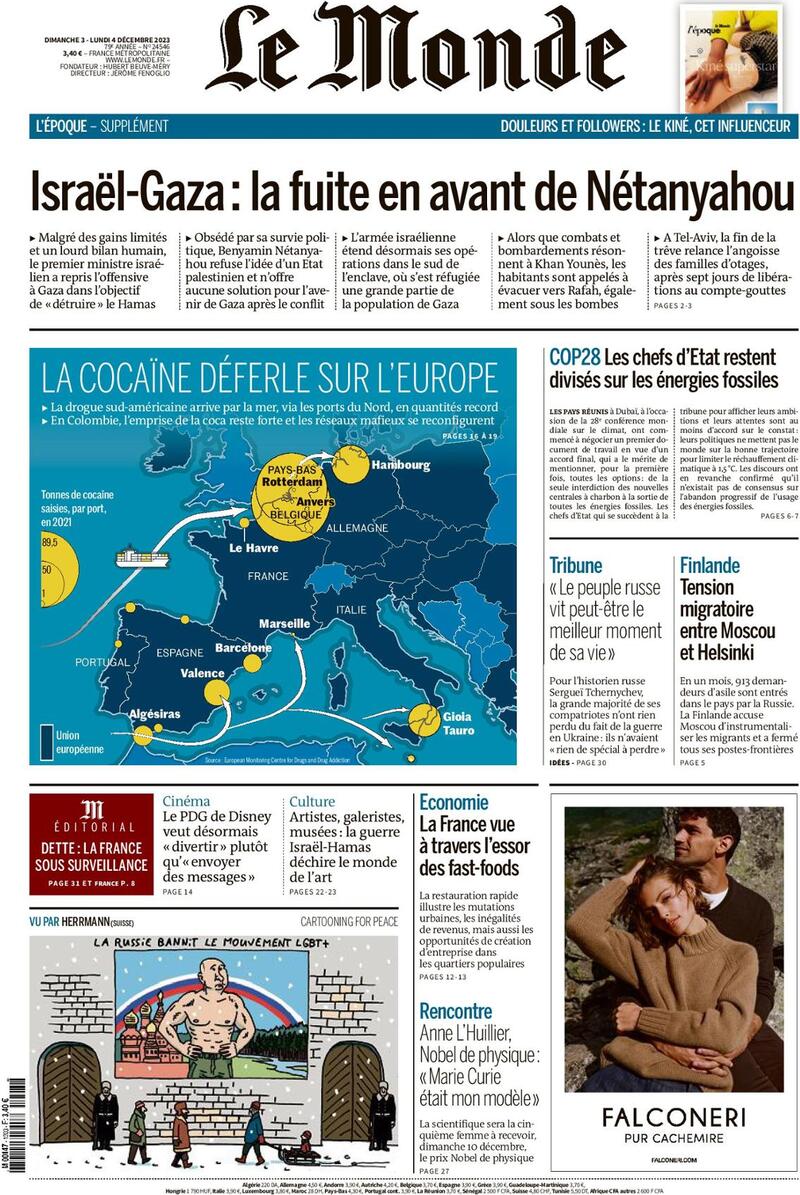 Le Monde - Front Page - 04/12/2023