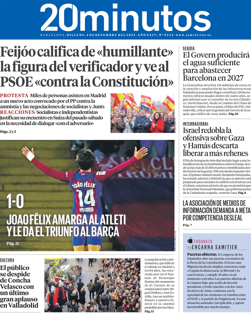 20 minutos (Barcelona) - Front Page - 04/12/2023