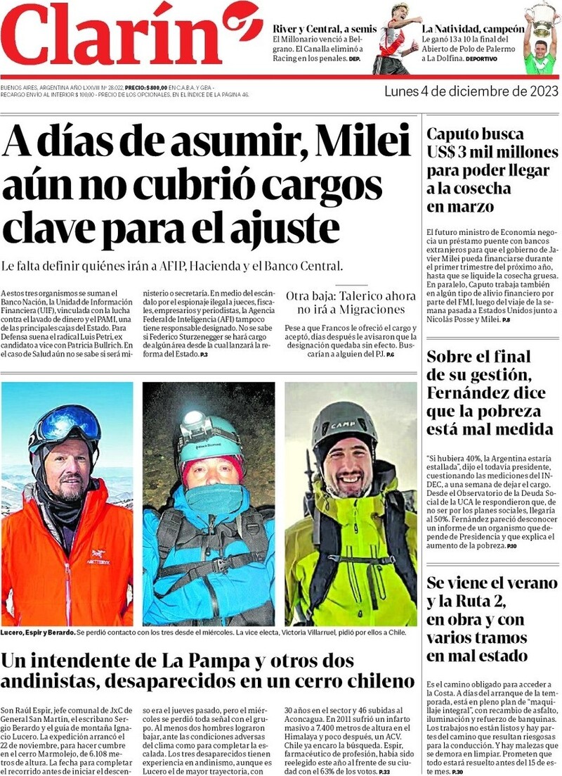 Clarín - Front Page - 04/12/2023