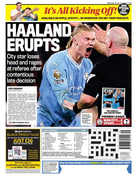 Daily Mail SPORT - Front Page - 04/12/2023