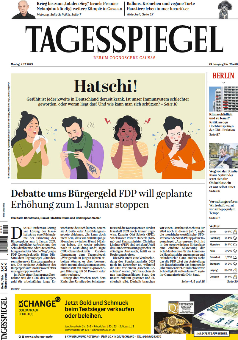 Der Tagesspiegel - Front Page - 04/12/2023