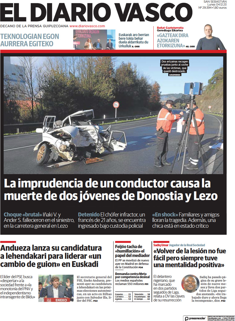 El Diario Vasco - Front Page - 04/12/2023