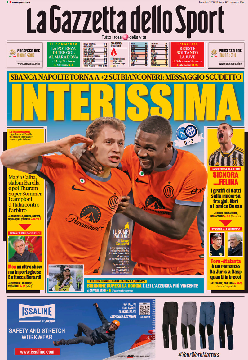 La Gazzetta dello Sport - Front Page - 04/12/2023