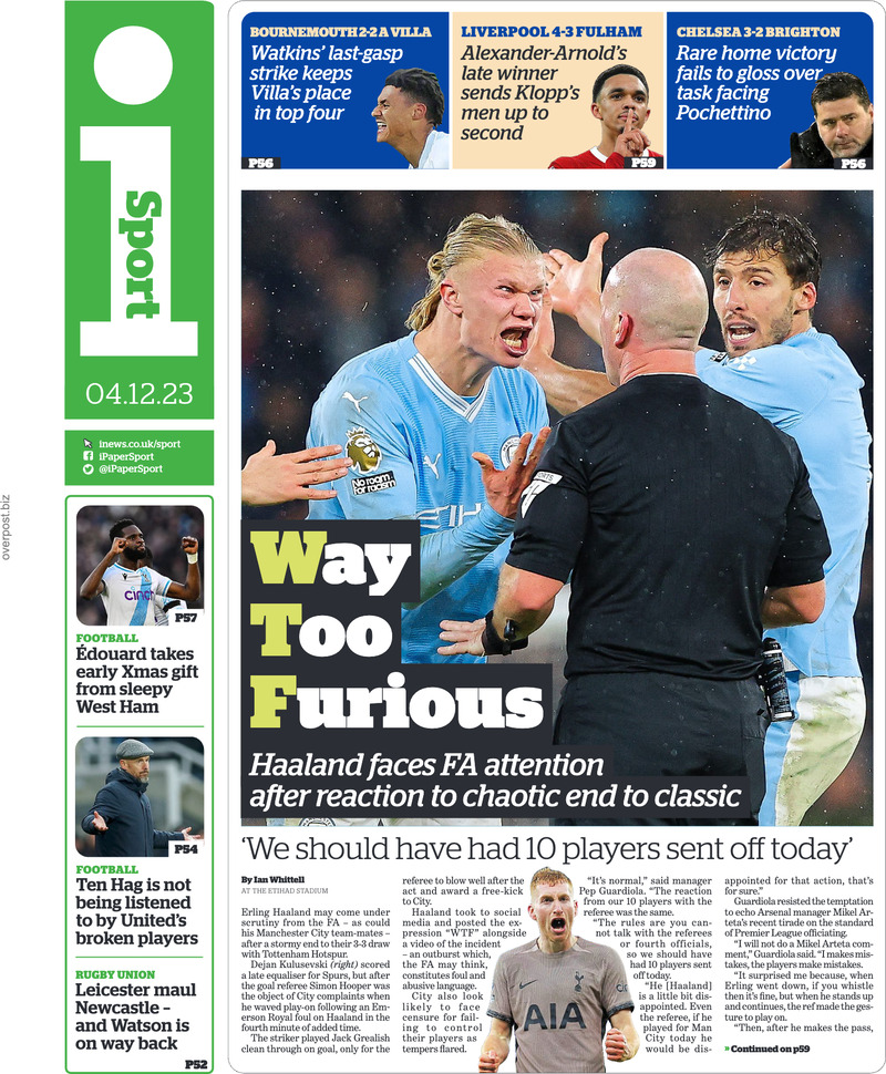 The i Paper SPORT - Front Page - 04/12/2023