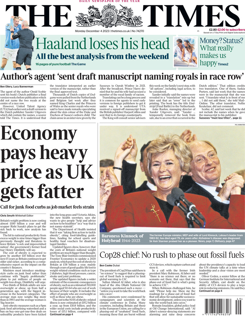 The Times - Front Page - 04/12/2023