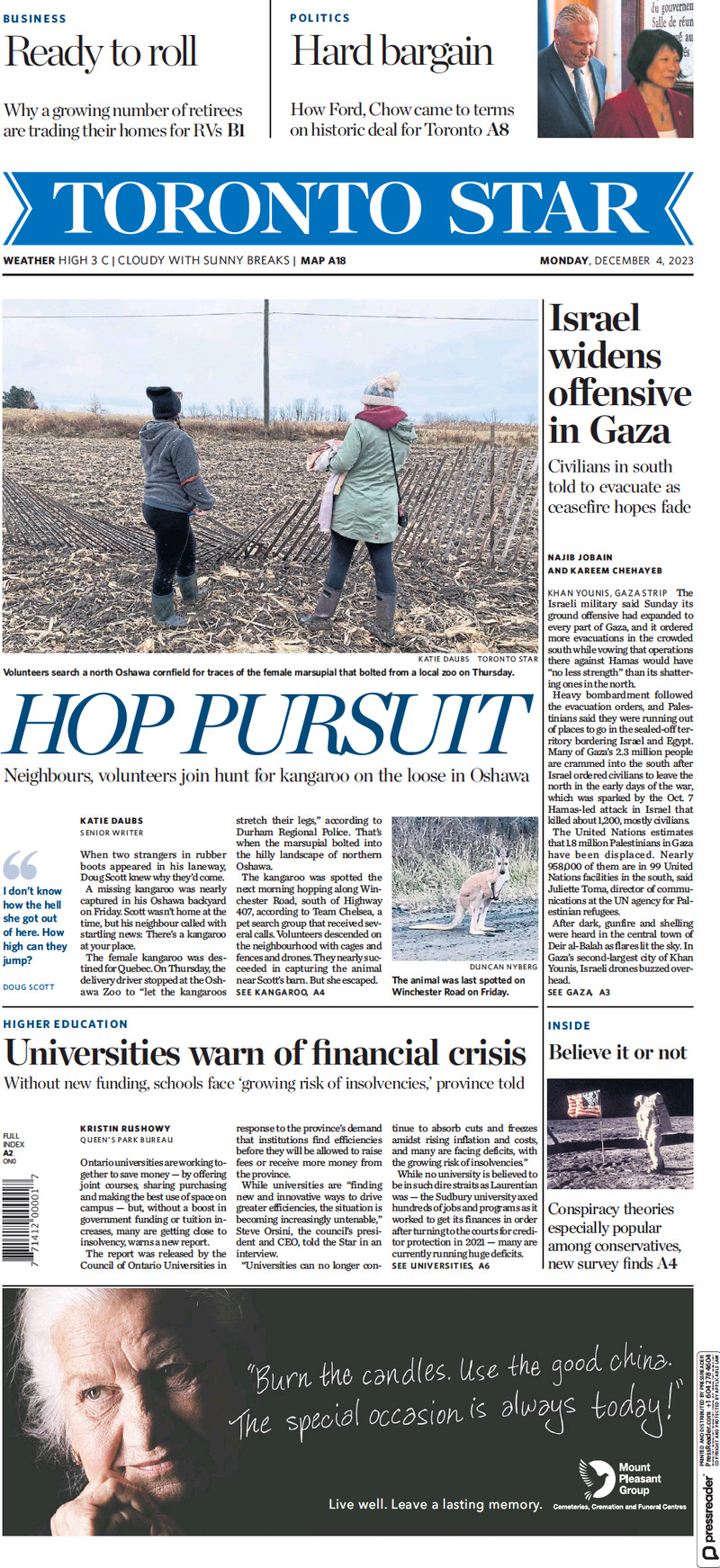 Toronto Star - Front Page - 04/12/2023