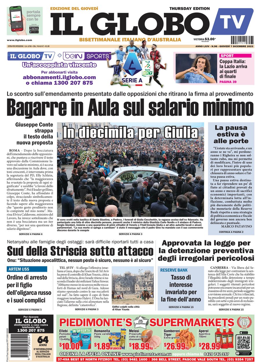 Il globo today s cover front pages