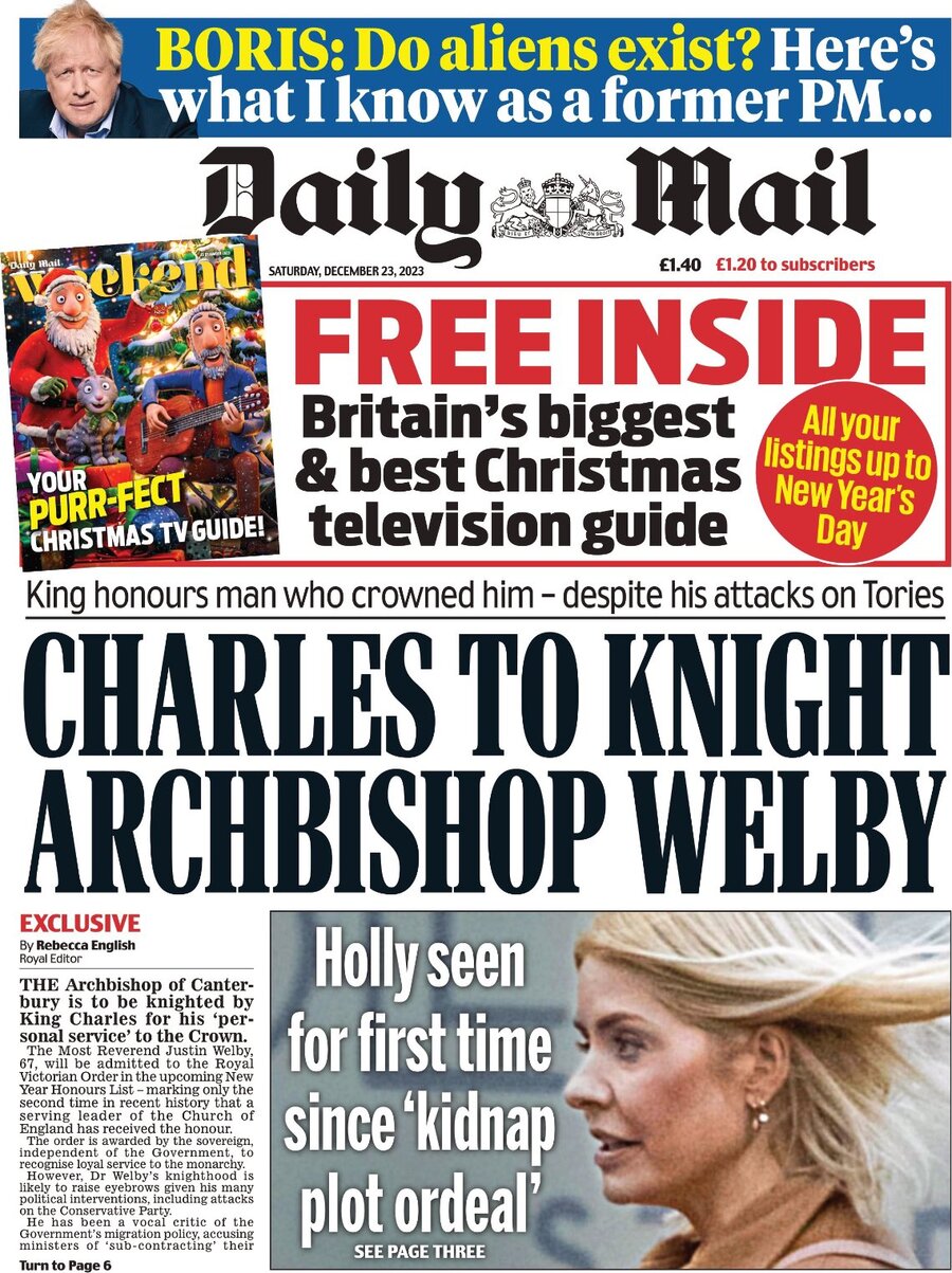 Daily Mail - Front Page - 23/12/2023