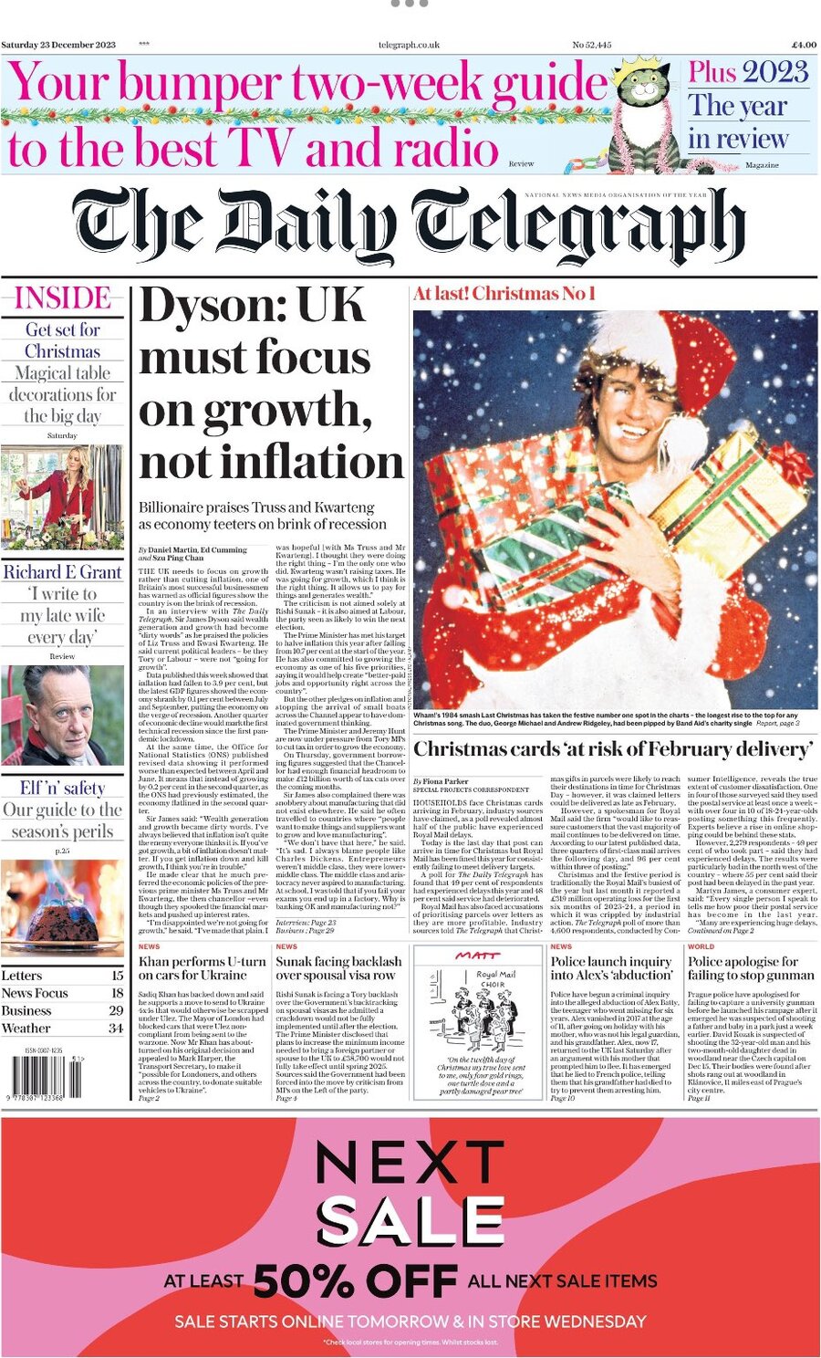 The Daily Telegraph - Front Page - 23/12/2023