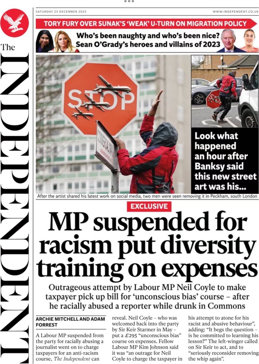The Independent - Front Page - 23/12/2023