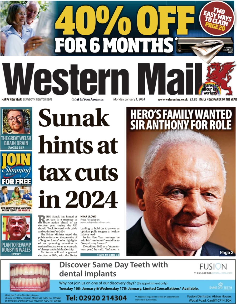 New Year’s Day 2024 UK newspaper front pages Rifnote