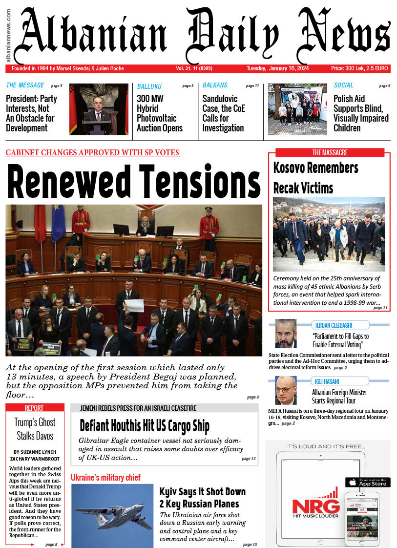 Albanian Daily News - Front Page - 01/16/2024