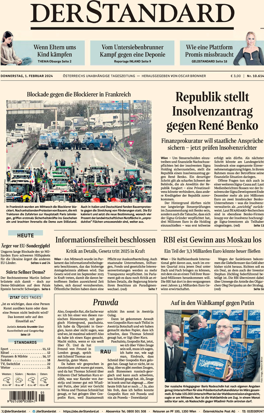 Der Standard - Front Page - 01/02/2024
