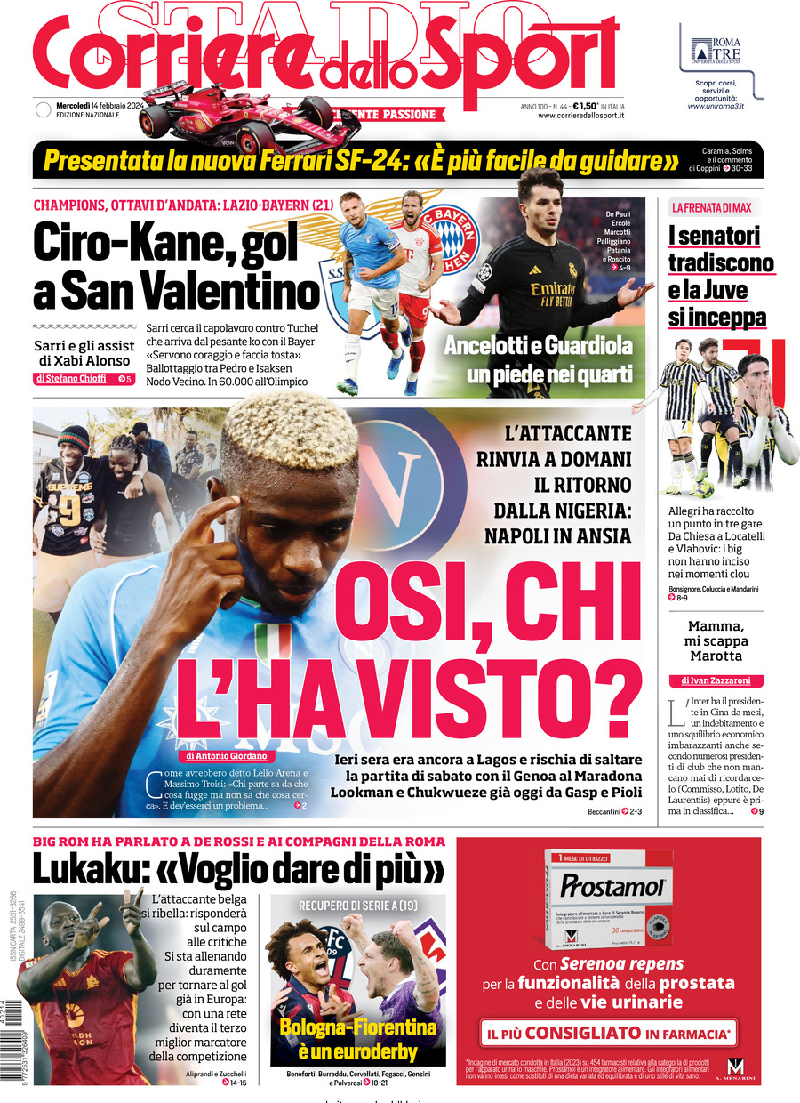Corriere dello Sport - Front Page - 14/02/2024