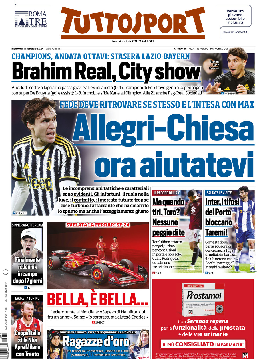 Tuttosport - Front Page - 14/02/2024