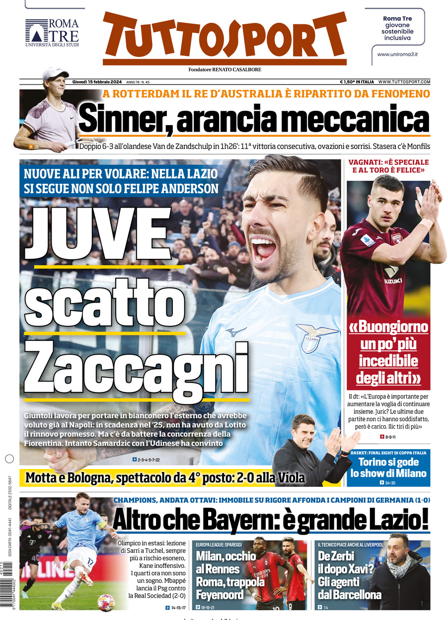 Tuttosport - Front Page - 15/02/2024