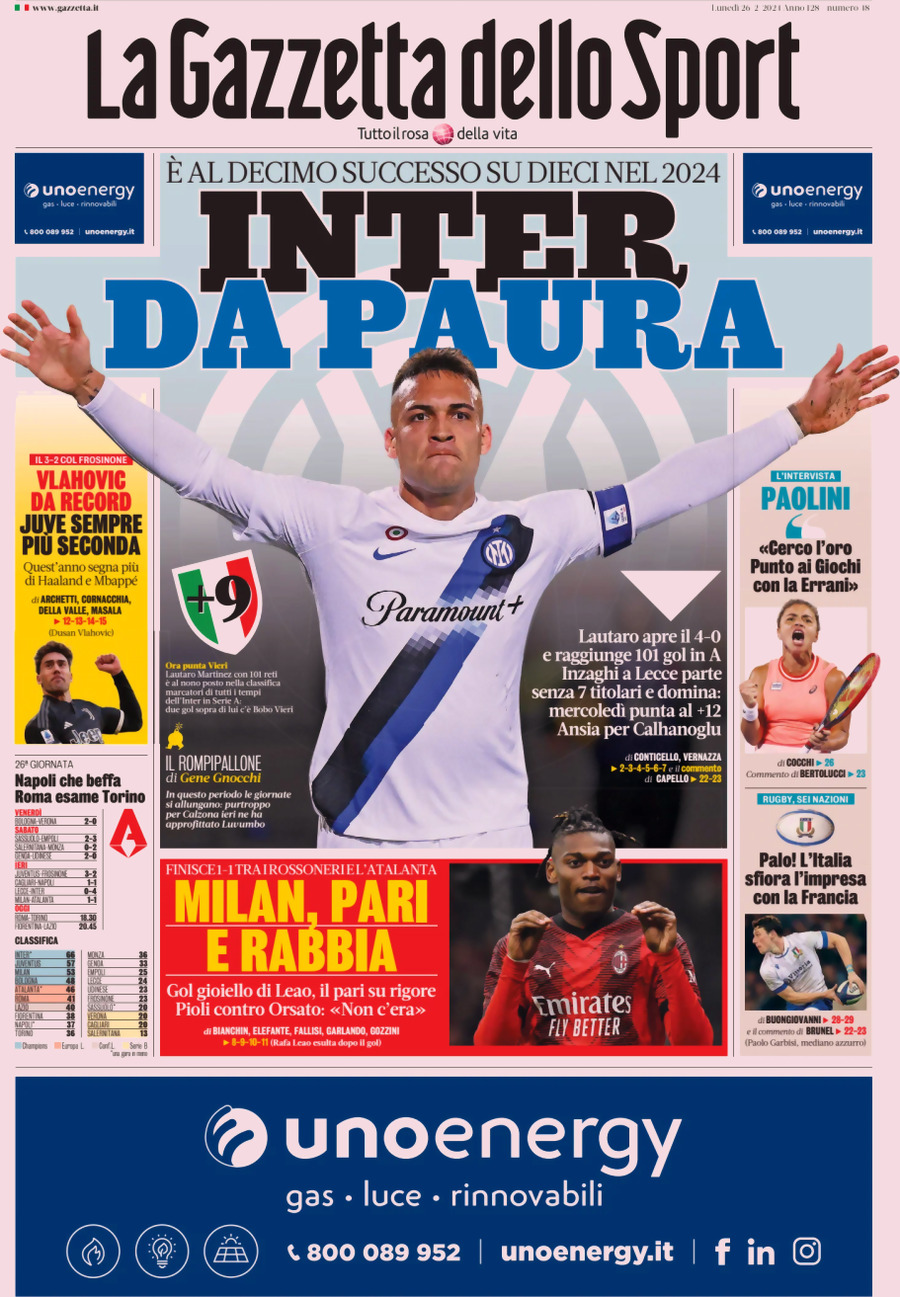 La Gazzetta dello Sport - Front Page - 26/02/2024