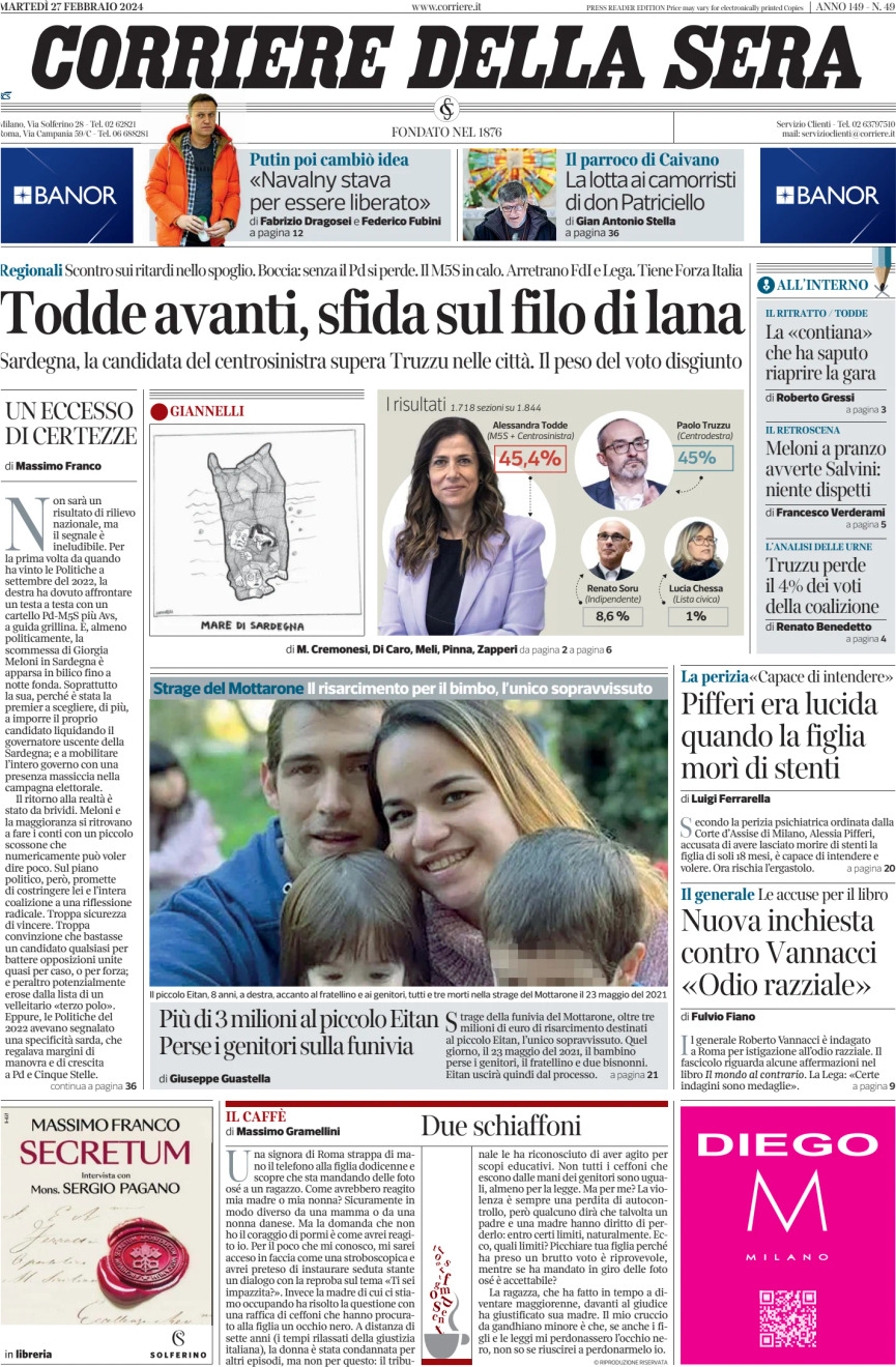 Corriere della Sera - Front Page - 27/02/2024