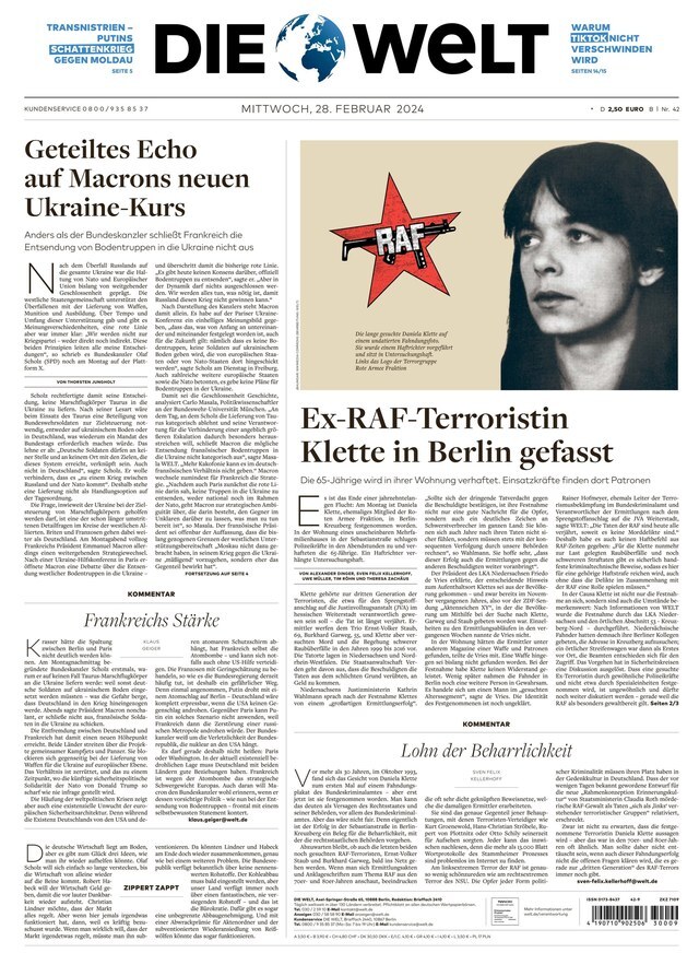 Die Welt - Front Page - 28/02/2024