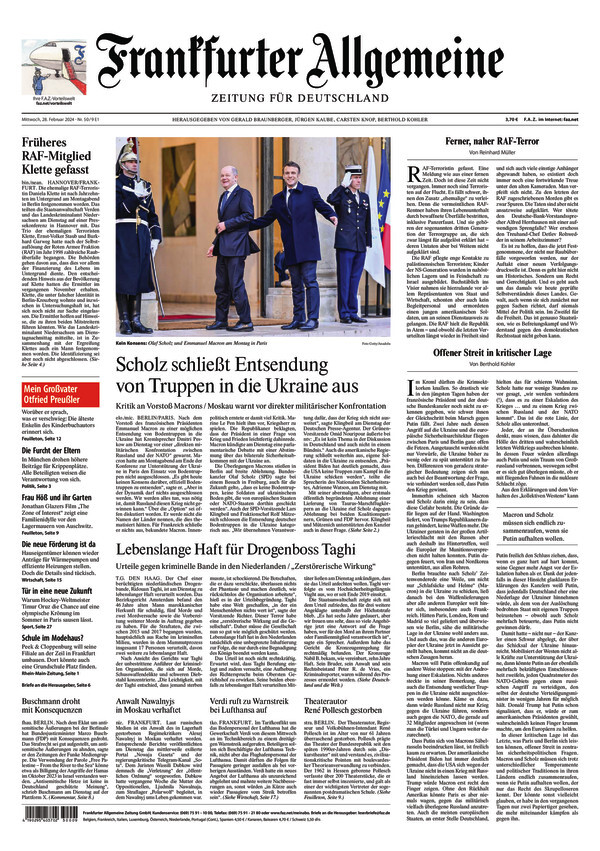 Frankfurter Allgemeine Zeitung - Front Page - 28/02/2024