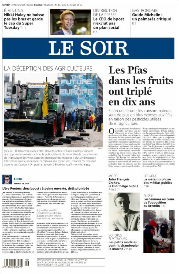 Le Soir - Front Page - 27/02/2024