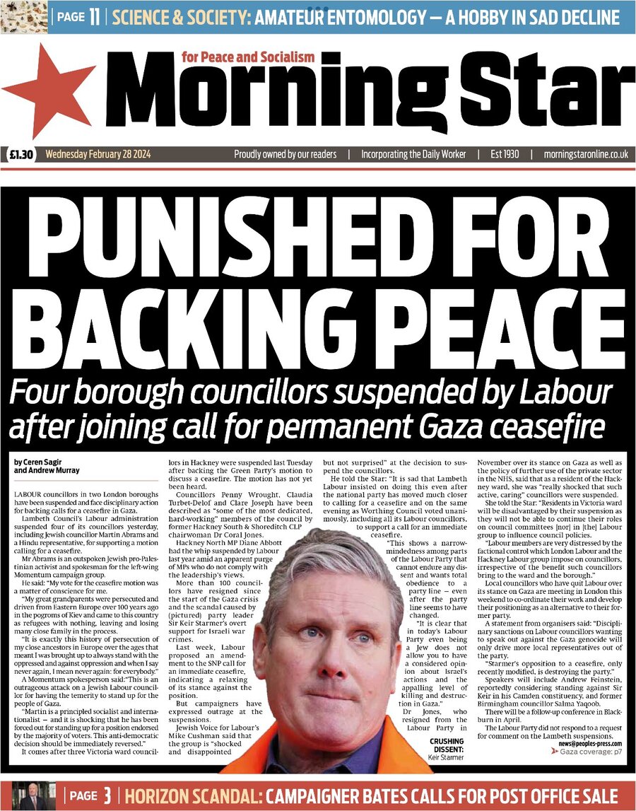 Morning Star - Front Page - 28/02/2024