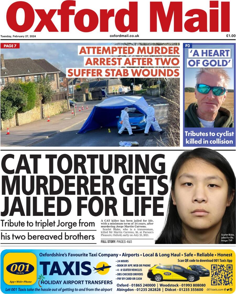 Oxford Mail - Front Page - 27/02/2024