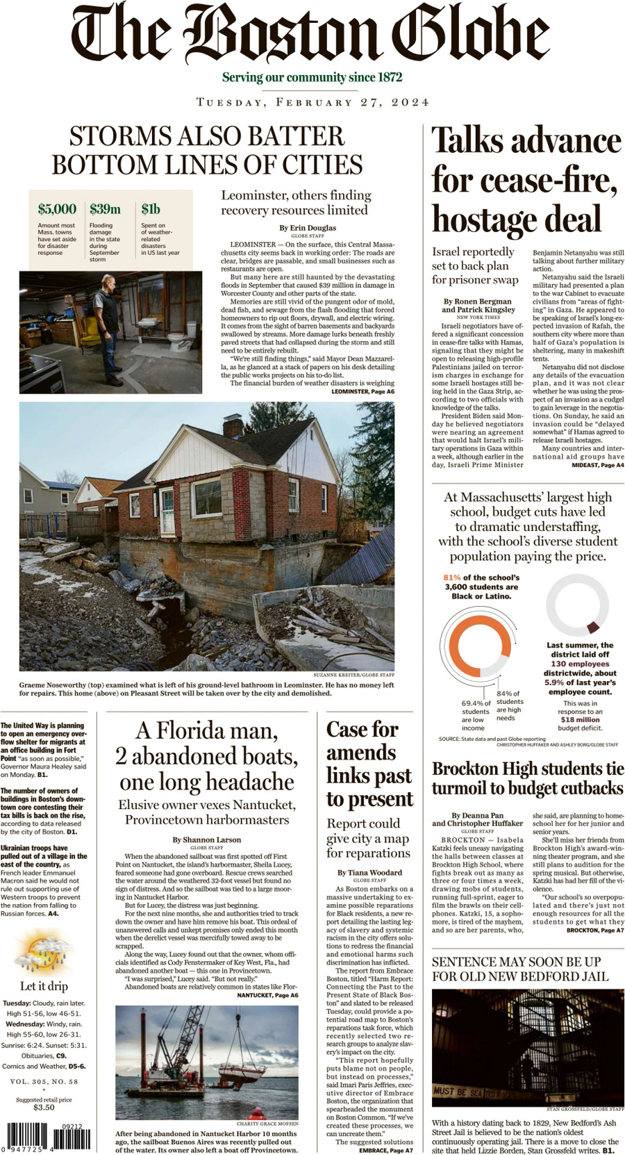 The Boston Globe - Cover - 27/02/2024