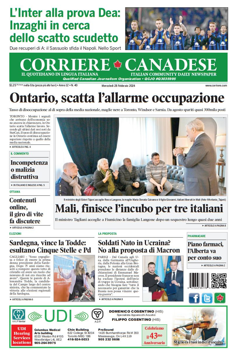 Corriere Canadese - Front Page - 28/02/2024
