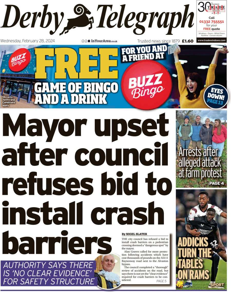 Derby Telegraph - Front Page - 28/02/2024