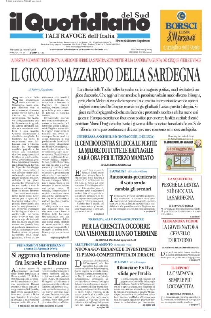 Il Quotidiano del Sud L'Altravoce - Front Page - 28/02/2024