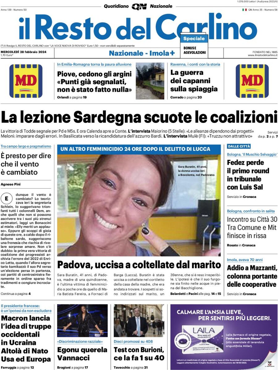Il Resto del Carlino - Front Page - 28/02/2024