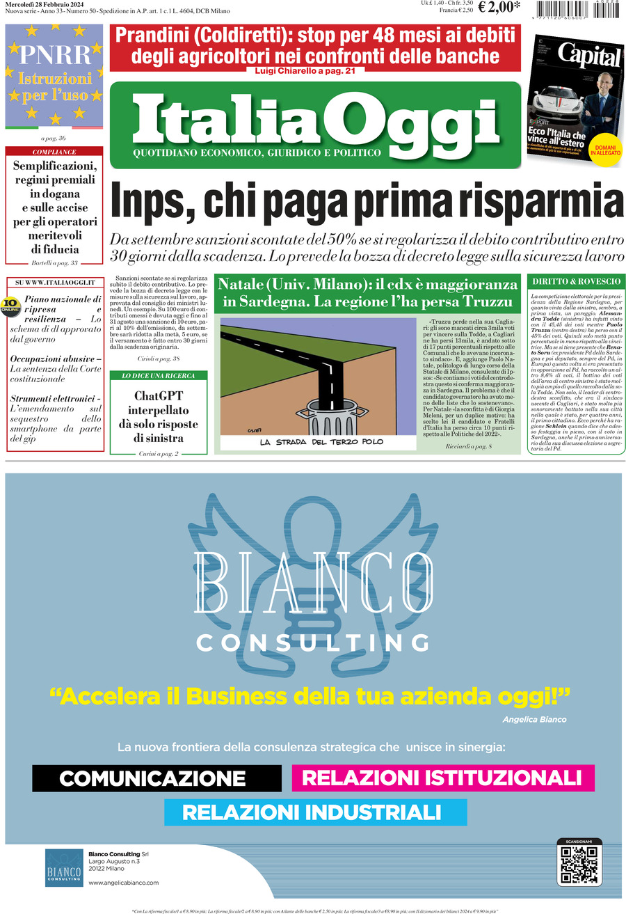 ItaliaOggi - Front Page - 28/02/2024