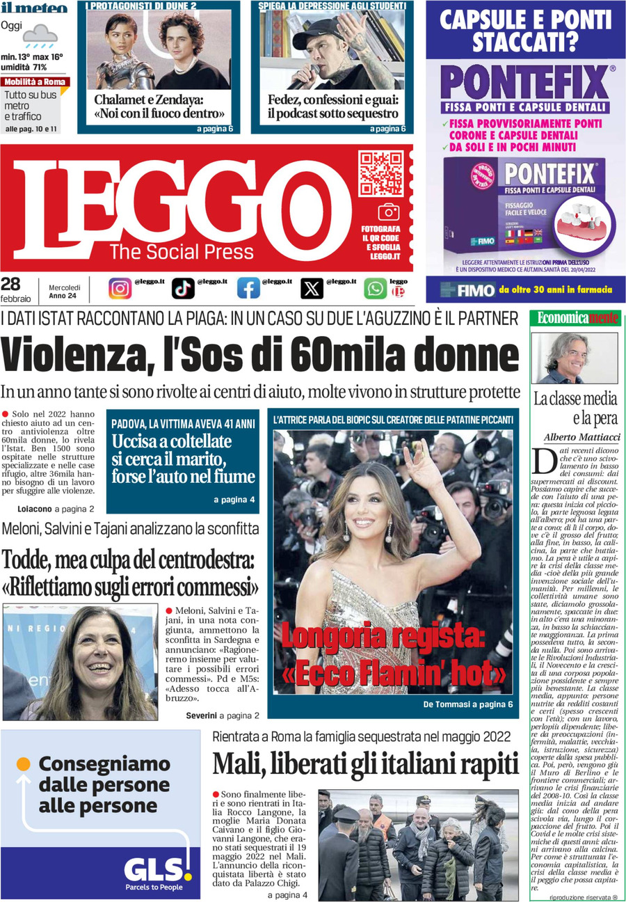 Leggo (Roma) - Front Page - 28/02/2024