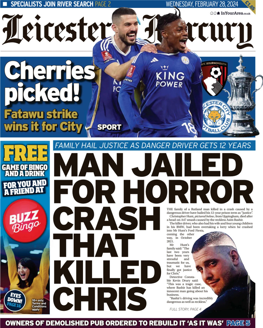 Leicester Mercury - Front Page - 28/02/2024