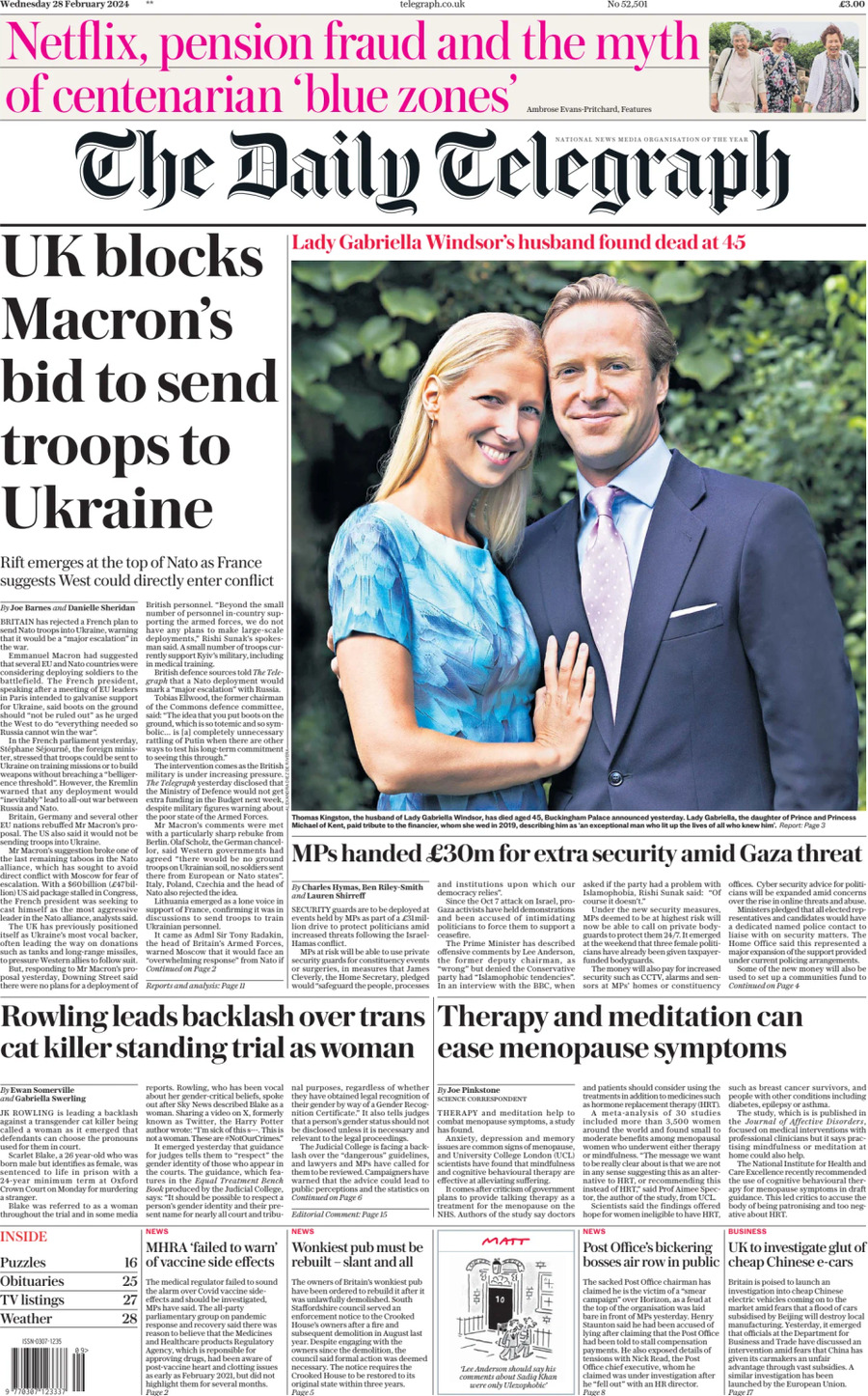 The Daily Telegraph - Front Page - 28/02/2024