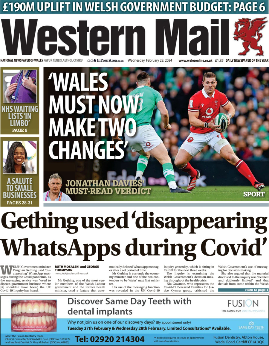 Western Mail (Wales) - Front Page - 28/02/2024