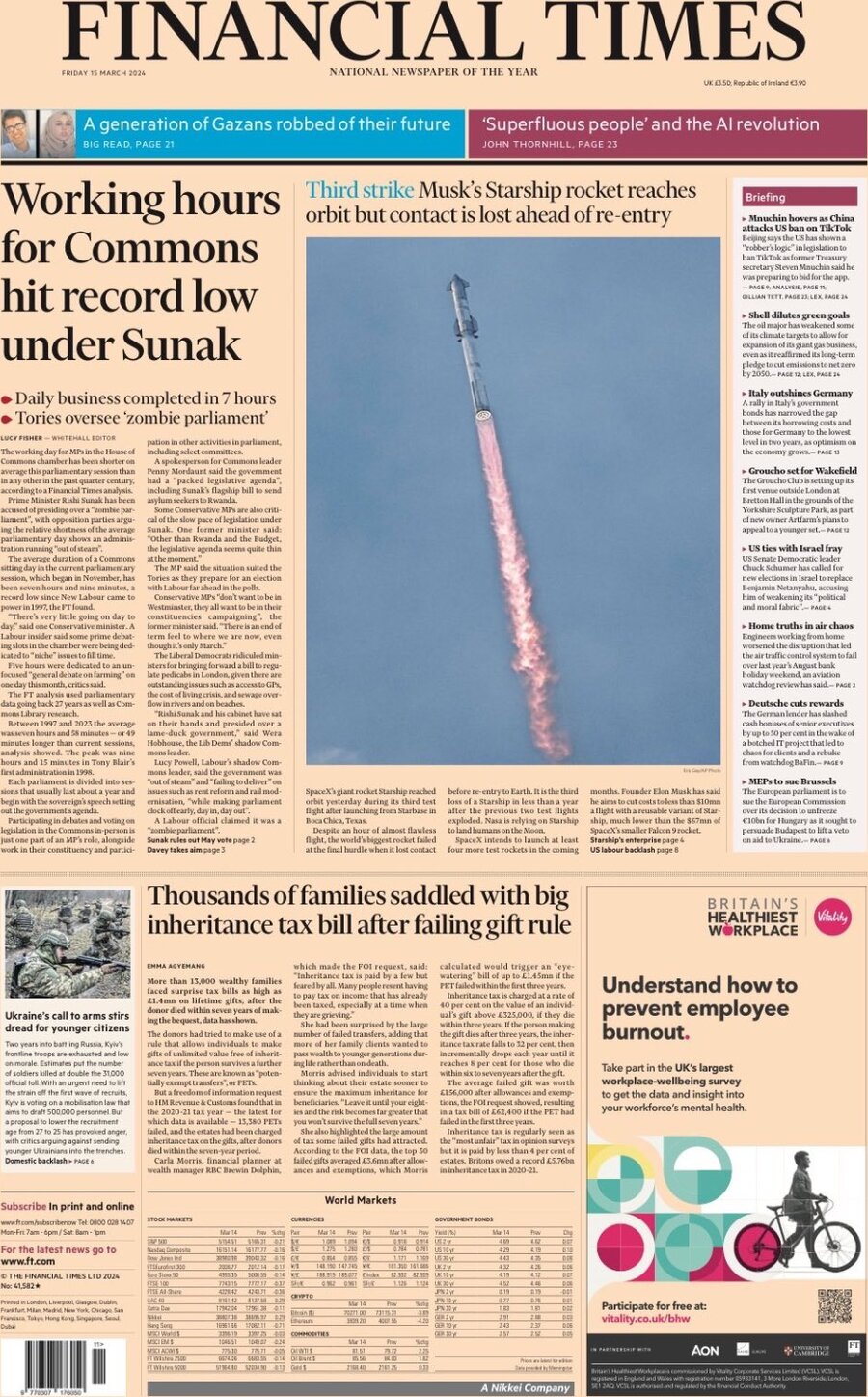 Financial Times - Front Page - 15/03/2024