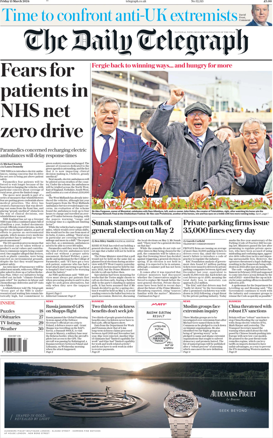 The Daily Telegraph - Front Page - 15/03/2024