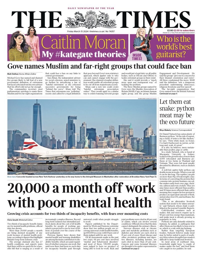 The Times - Front Page - 15/03/2024