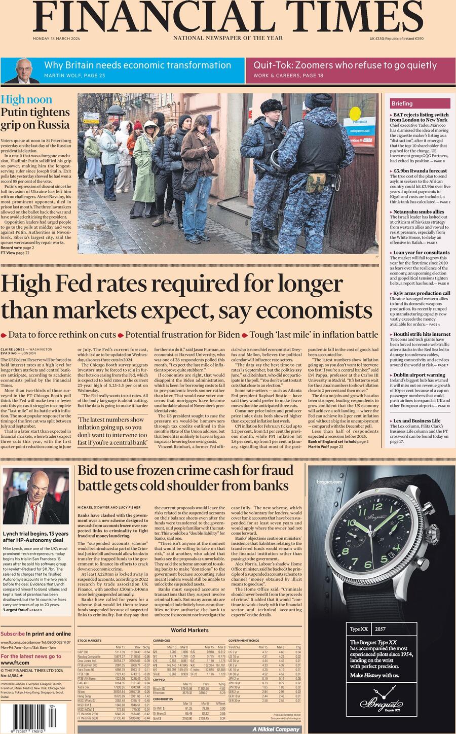 Financial Times - Front Page - 03/18/2024