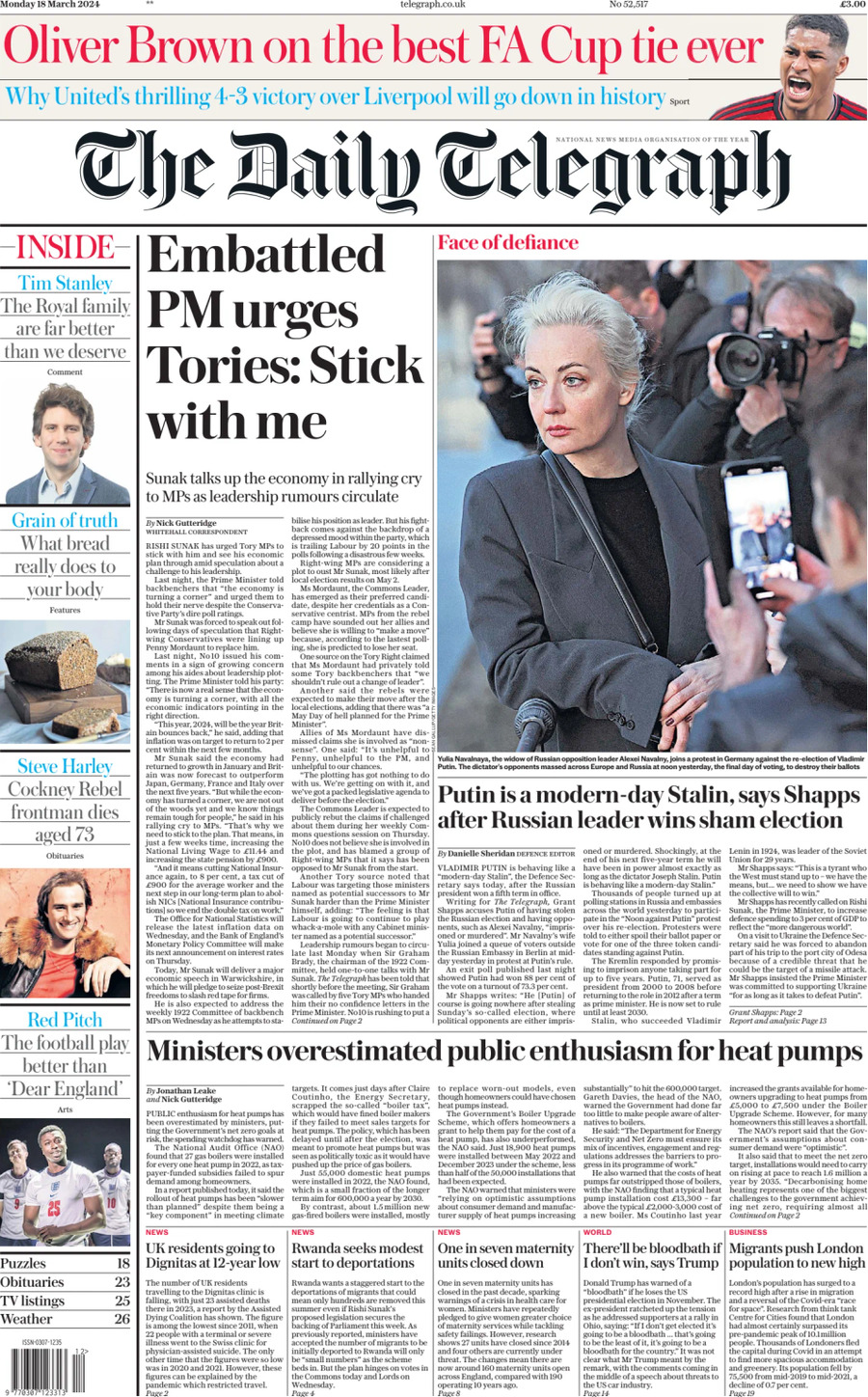 The Daily Telegraph - Front Page - 03/18/2024