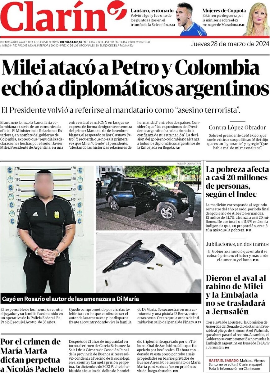 Clarín - Front Page - 03/28/2024